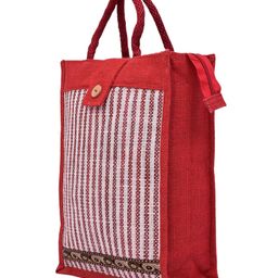 Kuber Industries Shopping Bag  Jute Carry Bag  Zipper Grocery Bag with Handle  Vegetable Bag with Top Flap  Reusable Shopping Bag  Lining-Grocery Bag  Medium  Red-image-65