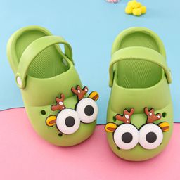 Oh! Pair Slip On Clogs With Back Strap Closure & Reindeer Applique - Green-12