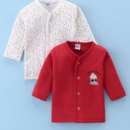 Ben Benny Interlock 100% Cotton Knit Front Open Full Sleeves Cake Printed Vests Pack of 2 - White & Maroon-picture-23