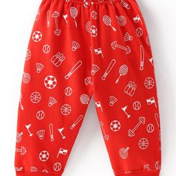 Taeko Looper Knit Full Length Lounge Pant with Sports Theme Print - Red-image-68