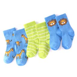 cute walk by babyhug Cutewalk By Babyhug Anti Bacterial Ankle Length Striped & Animal Design Socks Pack of 3 - Blue & Green-picture-36