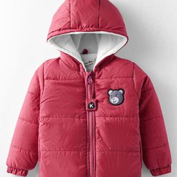 Kookie Kids Woven Full Sleeves Padded Hooded Winter Jacket with Bear Graphics & Pocket Detailing - Red-image-97