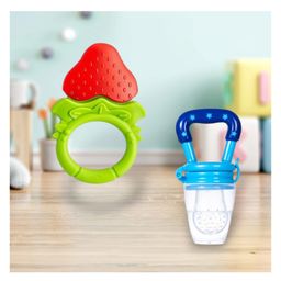 Joy Buzz Fruit Teether & Star Nibbler Combo | BPA-Free Silicone Teething Toys | Soft & Safe Baby Gum Massagers- Pack of 2 (Red & Blue)-13