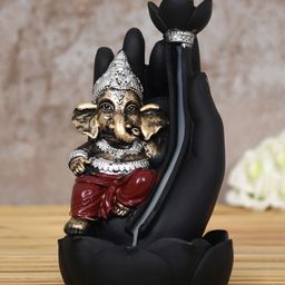 eCraftIndia Black & Gold-Toned Lord Ganesha Idol with Smoke Backflow Cone Incense Holder-image-57