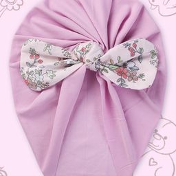 Polka Tots Cotton Floral Printed Bow Applique Detailed Cap - Lavender-image-71