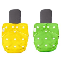AEREX Reusable Baby Cloth Diapers For 6 Months to 3 Years With 2 Black Insert Pad Leak Proof Washable Diapers For New Born Babies Adjustable Pocket Cloth Diaper Nappies (Yellow & Green)-13