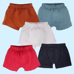 Kiddopanti Cotton Lycra Pack Of 5 Solid Boxers - Brown Grey Red Black & White-image-62