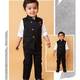LITTLE COLLARS Blended Full Sleeves Floral Embroidered 3 Piece Party Suit Set - Black-image-12