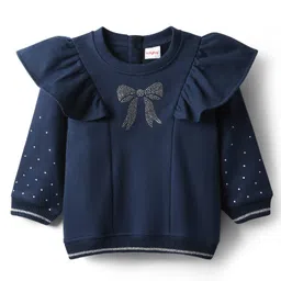 Babyhug 100% Cotton Full Sleeves Bow Embellished Sweatshirt With Frill Detailing - Navy Blue-picture-23