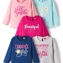 Babyhug 100% Cotton Knit Full Sleeves T-Shirts with Text Print Pack of 5 - Multicolor-image-86