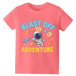 KAVEE Pure Cotton Half Sleeves Astronaut & Adventure Text Printed Bio Washed Tee - Peach-picture-19
