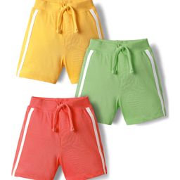 Babyhug Single Jersey Knit Shorts With Tape Detailing Pack Of 3 - Yellow Red & Green-image-101