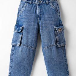 Olio Kids Denim Woven Full Length Solid Colour Jeans With Cargo Pockets - Navy Blue-picture-3