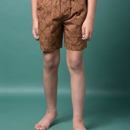 CRIMSOUNE CLUB Cotton Woven Shells Printed Shorts - Brown-image-62