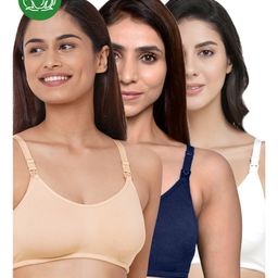 Inner Sense Organic Cotton Pack of 3 Knitted Solid Antimicrobial Women Feeding Bras - Multi Color-picture-13