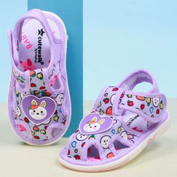Cute Walk by Babyhug Velcro Closure Bunny Printed Sandals With Applique - Purple-image-56