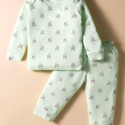 Tango Interlock Knit Full Length Night Suit With Animal Print - Sea Green-picture-13