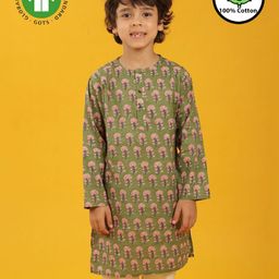 Anthrilo 100% Cotton Woven Full Sleeves Floral Printed Kurta - Green-picture-28