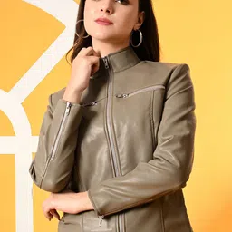 TBOJ Women Leather Lightweight Crop Outdoor Tailored Jacket-40