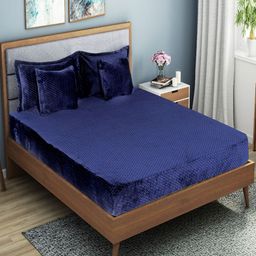 ohello Blue Geometric 400 TC King Bedsheet with 2 Pillow Covers-image-16