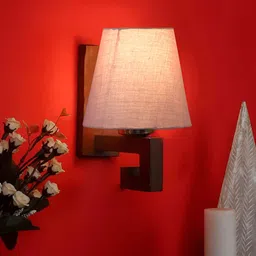 Devansh Grey & Brown Wood Traditional Frustum Shaped Wall Lamp-13