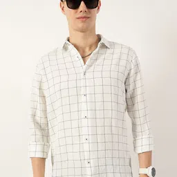 Thomas Scott Men Smart Spread Collar Windowpane Checked Slim Fit Casual Shirt-image-63