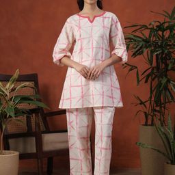 anayna Tie & Dye Printed Notch Neck Pure Cotton Tunic With Trousers-picture-48