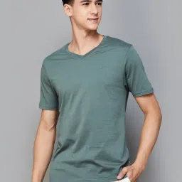Fame Forever by Lifestyle Green Regular Fit Cotton V-Neck T-Shirt-image-1