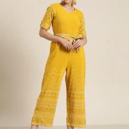 Juniper Mustard Ethnic Motif Printed Rayon Flex Jumpsuit-image-31