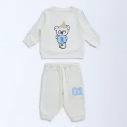 HOP Baby by Westside White Teddy Printed Cotton T-Shirt and Pants Set-picture-0