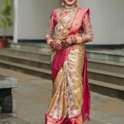 Anjaneya Sarees Beige & Pink Silk Woven Saree With Unstitched Blouse-picture-7