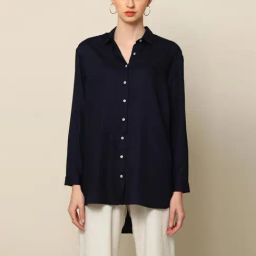 Saltpetre Classic Linen Navy Blue Shirt-image-4