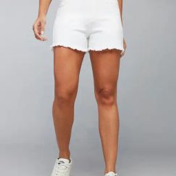 DOLCE CRUDO White Denim Regular Fit High Rise Shorts-image-81