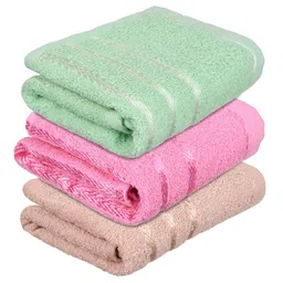 Kuber Industries Set Of 3 Pink & Brown Striped Cotton Face Towels-31