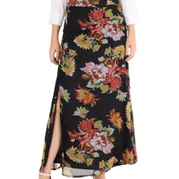 Trend Arrest Black Floral Print Skirt-48