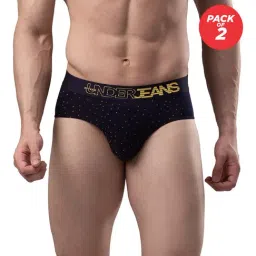 UnderJeans by Spykar Navy Printed Briefs - Pack of 2-image-75