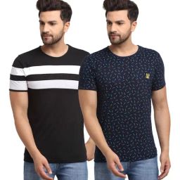 Vimal Jonney Black & Navy Regular Fit Printed T-Shirt - Pack of 2-image-67