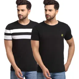 Vimal Jonney Black Regular Fit Striped T-Shirt - Pack of 2-image-61