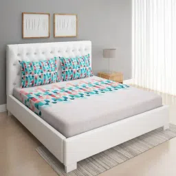 Romee Geometric Off White & Magenta 144 TC Cotton Queen Sized Bed Sheet with 2 Pillow Covers-13