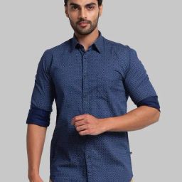 Parx Blue Cotton Slim Fit Printed Shirt-image-53