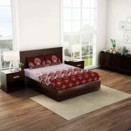 Spaces Red Cotton 144 TC King Fitted Bedsheet With 2 Pillow Covers-image-50