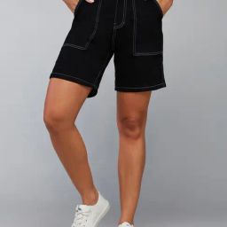 DOLCE CRUDO Black Denim Regular Fit High Rise Shorts-picture-16