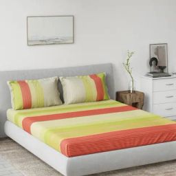 DDECOR Live beautiful Yellow Cotton Contemporary 145 TC King Fitted Bedsheet with 2 Pillow Covers-image-64