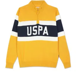 U.S. Polo Assn. Kids Dark Yellow Self Design Full Sleeves Sweater-picture-28