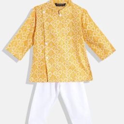 READIPRINT FASHIONS Kids Yellow & White Printed Full Sleeves Kurta With Pyjamas-image-87
