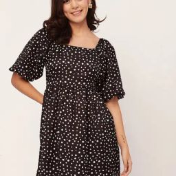 Moomaya Black & White Printed A Line Dress-image-86