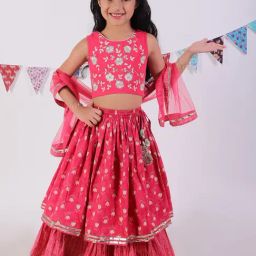 Lil Drama Girls Coral Embroidered Lehenga, Choli With Dupatta-image-62