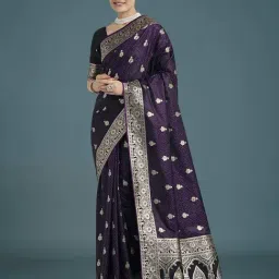 Monjolika Fashion Purple Banarasi Satin Silk Regular Fit Saree-picture-18