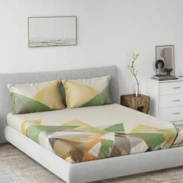 DDECOR Live beautiful Green Cotton Contemporary 145 TC King Fitted Bedsheet with 2 Pillow Covers-image-65