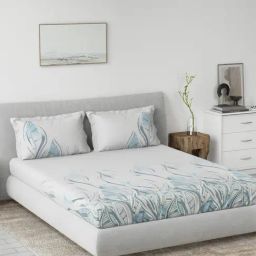 DDECOR Live beautiful Blue Cotton Contemporary 145 TC King Fitted Bedsheet with 2 Pillow Covers-image-79